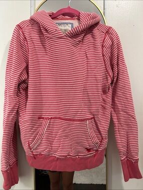 American Eagle Outfitters Pink and White Striped Hoodie Sweater